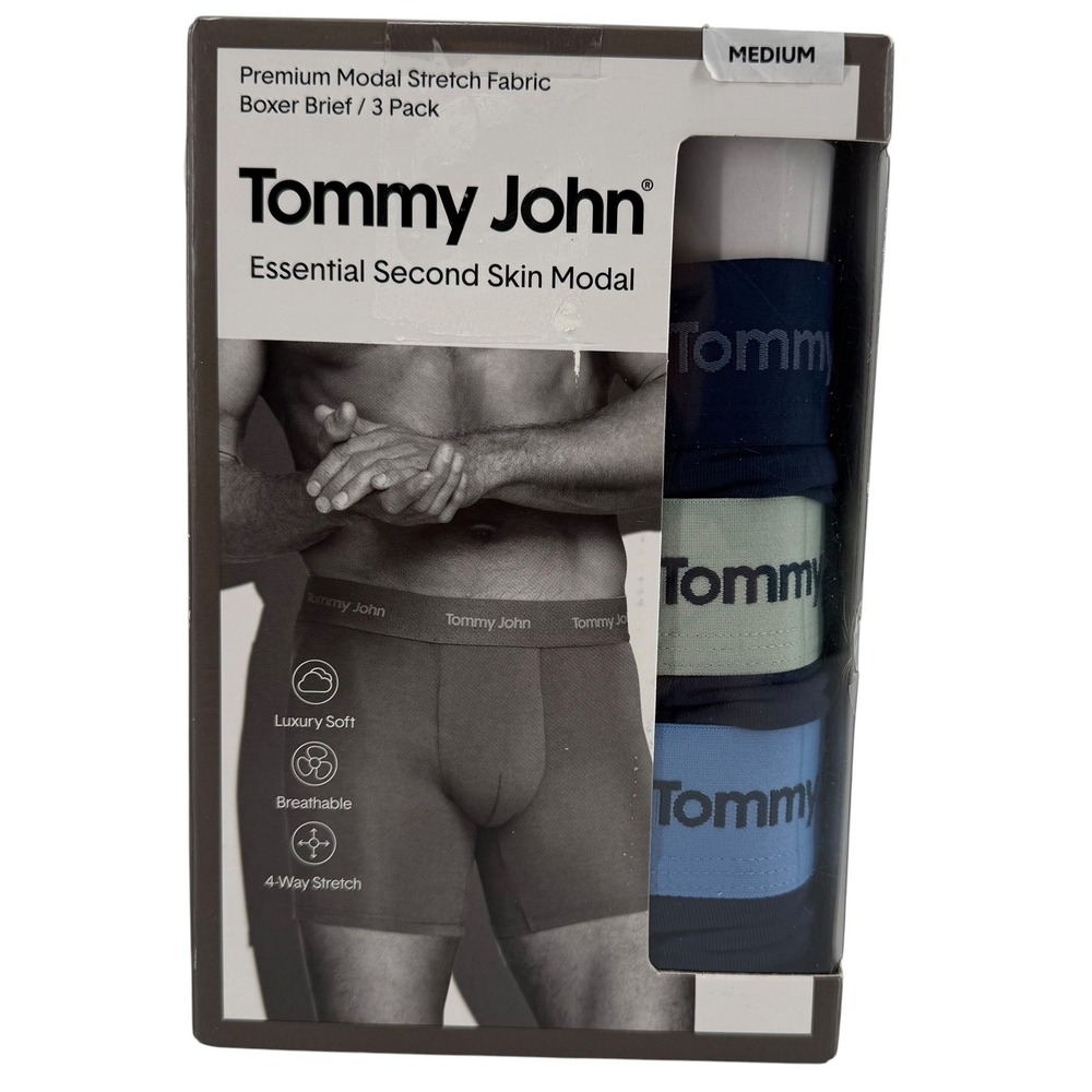 NEW Tommy John Essential Second Skin Modal Boxer Brief 3 Pack Mens Medium Blue